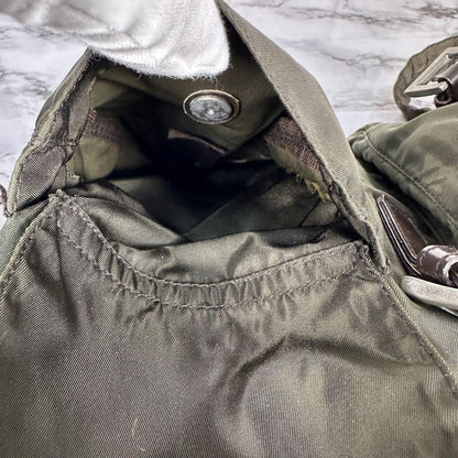 PRADA backpack Purse Logo Khaki Nylon Leather Used Women's Men's Authentic