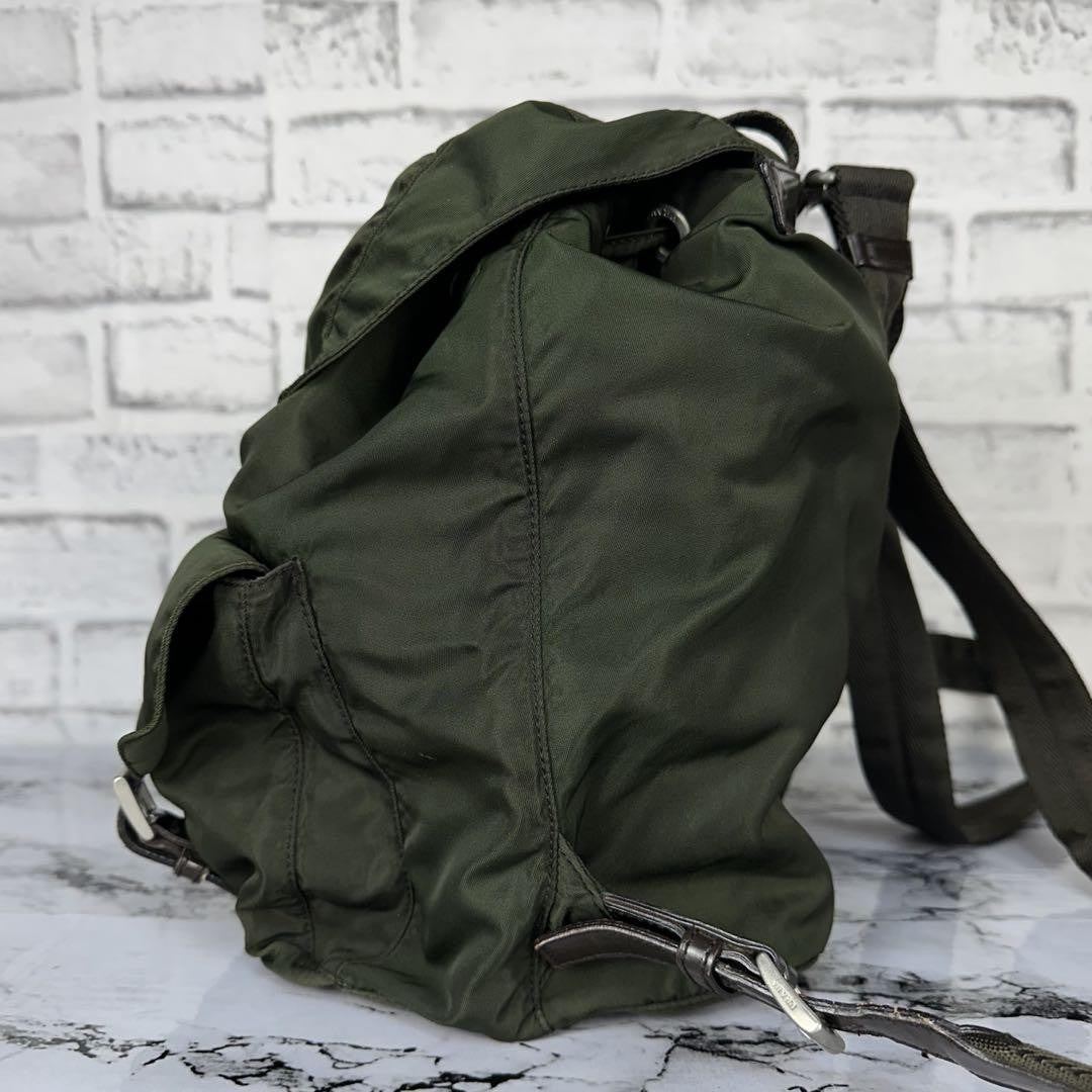 PRADA backpack Purse Logo Khaki Nylon Leather Used Women's Men's Authentic