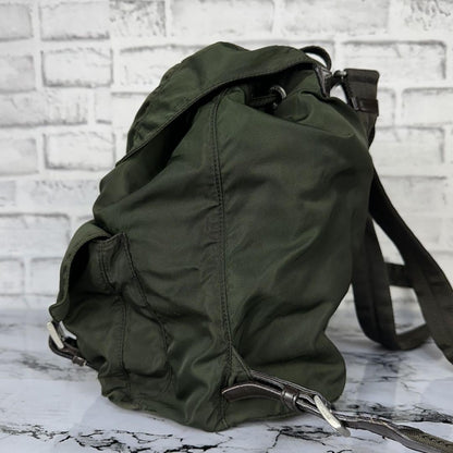PRADA backpack Purse Logo Khaki Nylon Leather Used Women's Men's Authentic