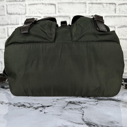 PRADA backpack Purse Logo Khaki Nylon Leather Used Women's Men's Authentic