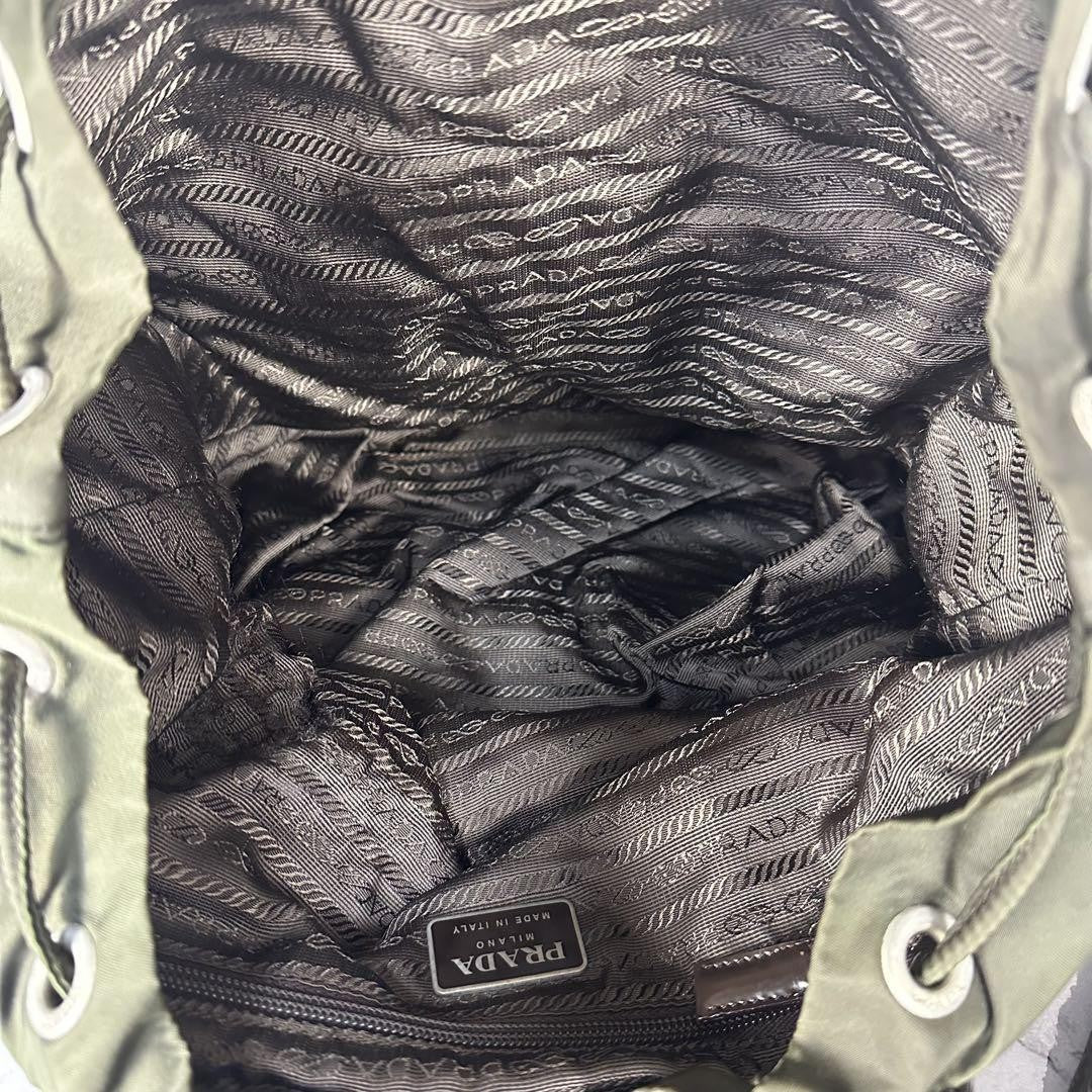 PRADA backpack Purse Logo Khaki Nylon Leather Used Women's Men's Authentic