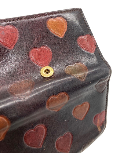 Saint Laurent Paris Tri-fold Wallet Compact Purse YSL Cassandra Heart Brown Auth