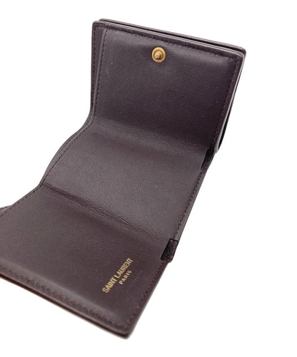 Saint Laurent Paris Tri-fold Wallet Compact Purse YSL Cassandra Heart Brown Auth