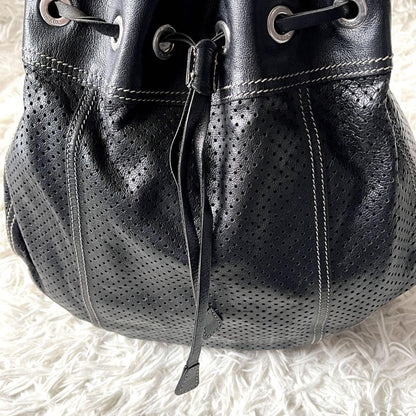 PRADA Shoulder Bag Purse Perforated Leather Black Authentic