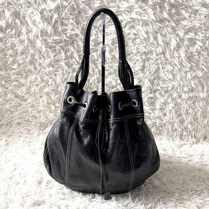 PRADA Shoulder Bag Purse Perforated Leather Black Authentic