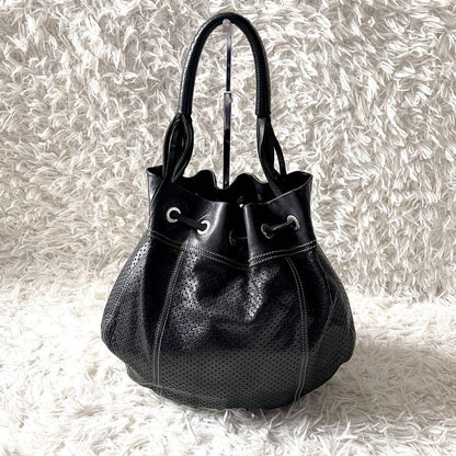 PRADA Shoulder Bag Purse Perforated Leather Black Authentic