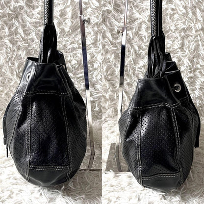 PRADA Shoulder Bag Purse Perforated Leather Black Authentic