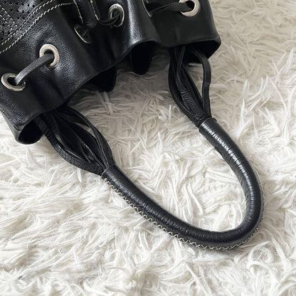 PRADA Shoulder Bag Purse Perforated Leather Black Authentic