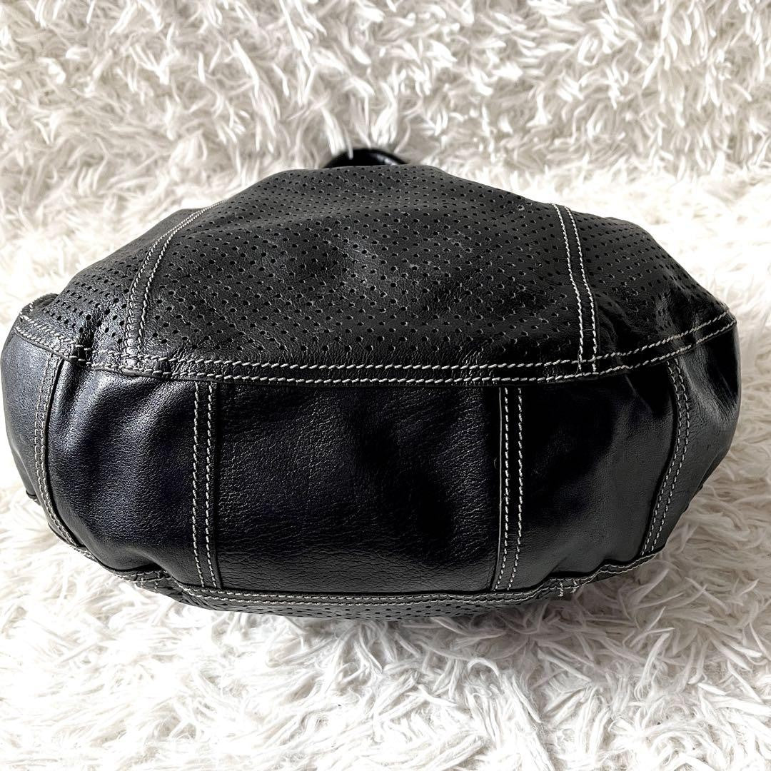 PRADA Shoulder Bag Purse Perforated Leather Black Authentic