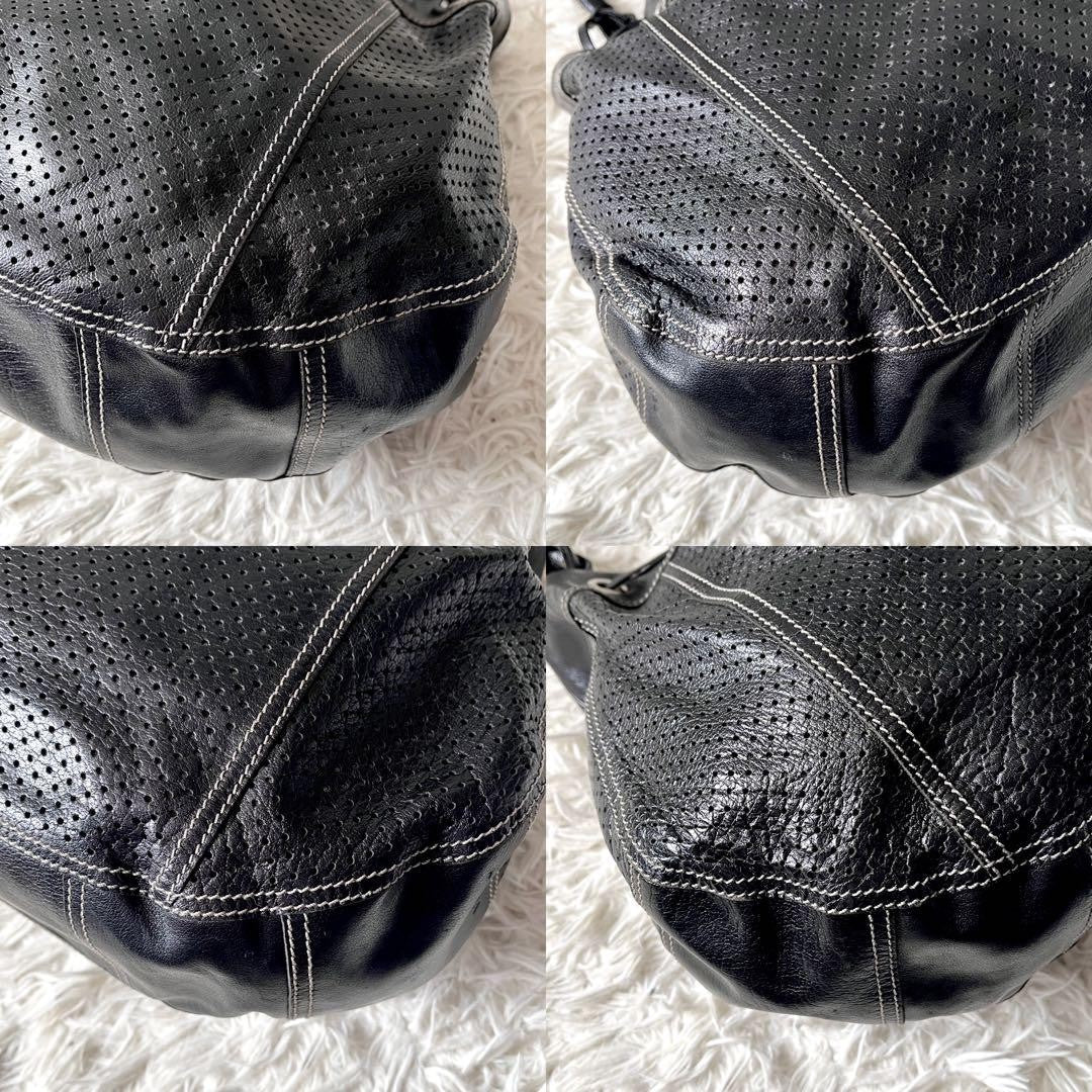 PRADA Shoulder Bag Purse Perforated Leather Black Authentic