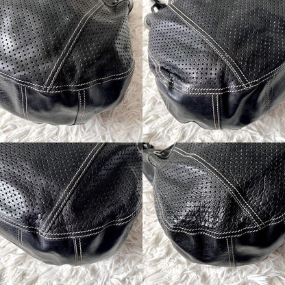 PRADA Shoulder Bag Purse Perforated Leather Black Authentic