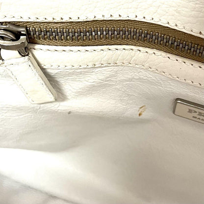 PRADA Hand Bag Tote Purse Cotton Viscose Leather Natural Off White Authentic