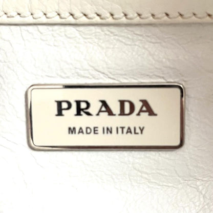 PRADA Hand Bag Tote Purse Cotton Viscose Leather Natural Off White Authentic