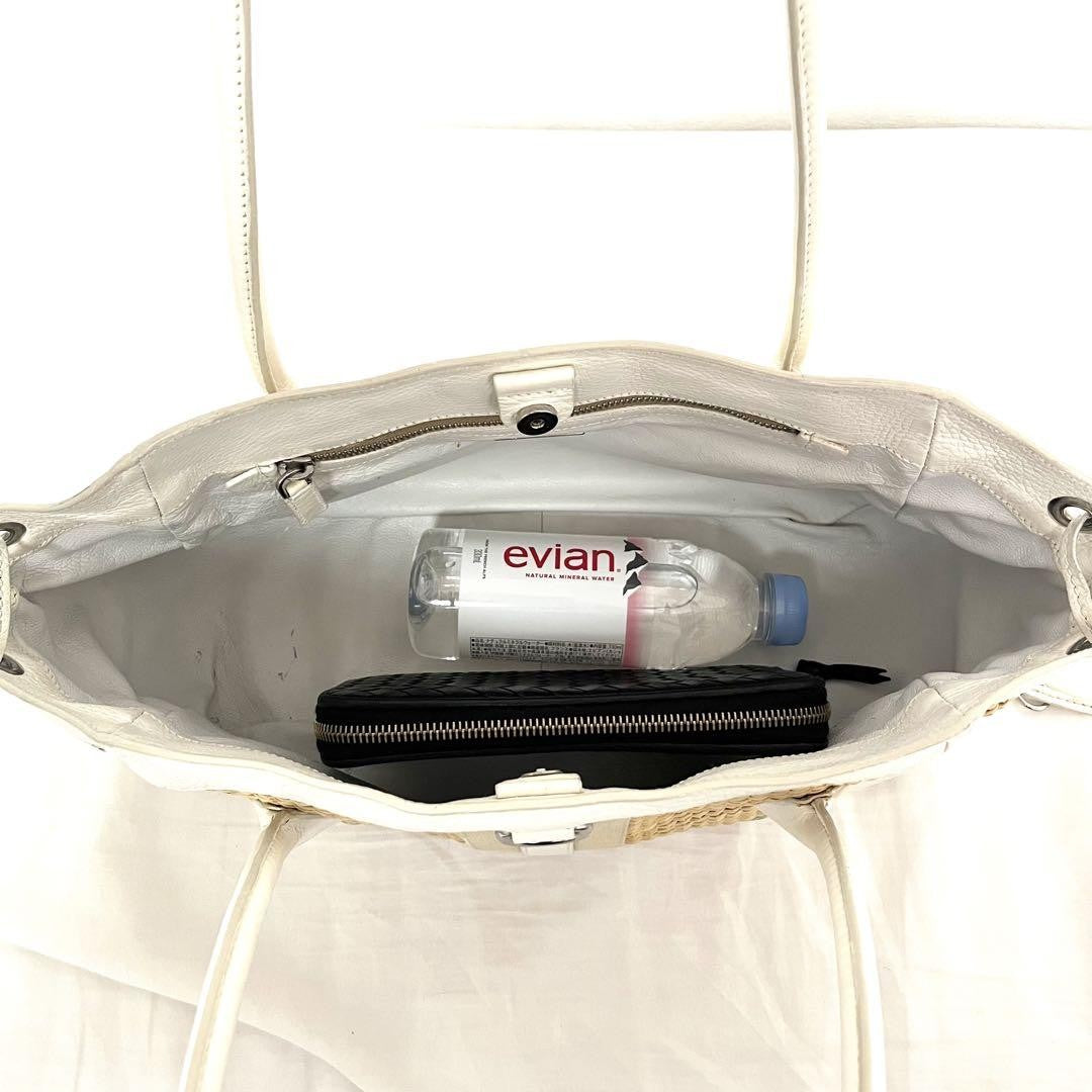 PRADA Hand Bag Tote Purse Cotton Viscose Leather Natural Off White Authentic