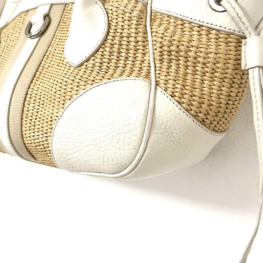 PRADA Hand Bag Tote Purse Cotton Viscose Leather Natural Off White Authentic