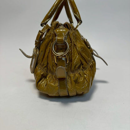 PRADA Hand Shoulder Bag Tote Purse 2way Patent Leather Brown Beige Authentic