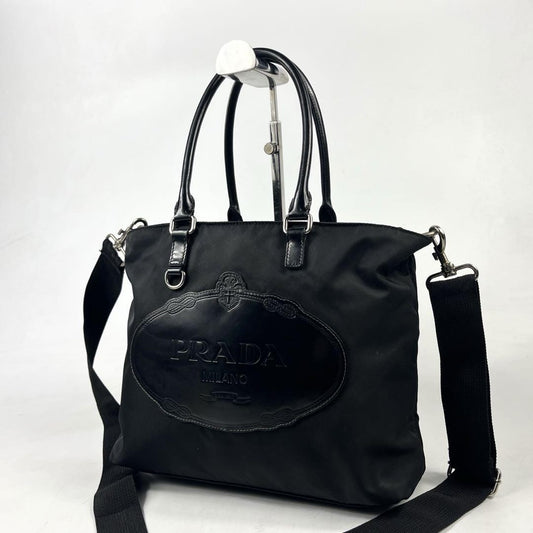 PRADA Hand Shoulder Bag Tote Purse 2way Nylon Black Authentic