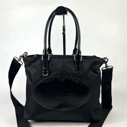PRADA Hand Shoulder Bag Tote Purse 2way Nylon Black Authentic