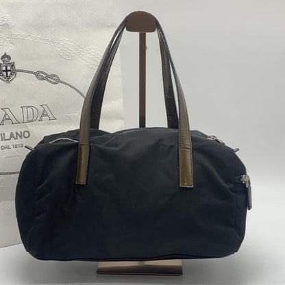 PRADA Hand Bag Tote Purse Logo Nylon Patent Leather Black Brown Khaki Authentic