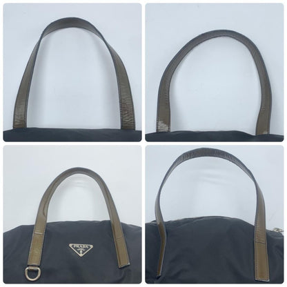 PRADA Hand Bag Tote Purse Logo Nylon Patent Leather Black Brown Khaki Authentic