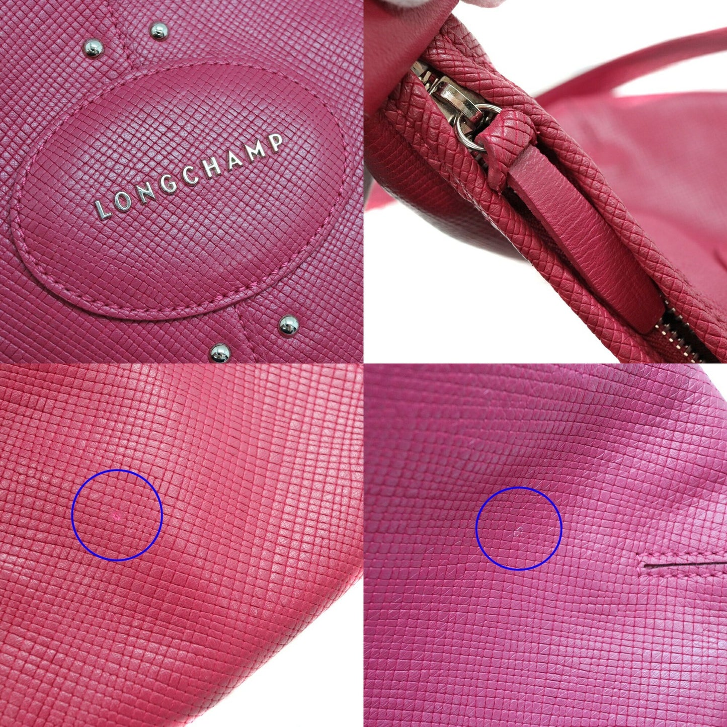Longchamp Shoulder Bag Purse Leather Pink Authentic