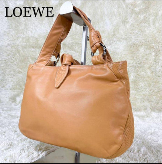 LOEWE Hand Bag Tote Purse Leather Light Brown Authentic