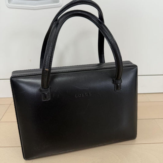 LOEWE Hand Bag Tote Purse Logo Leather Black Authentic