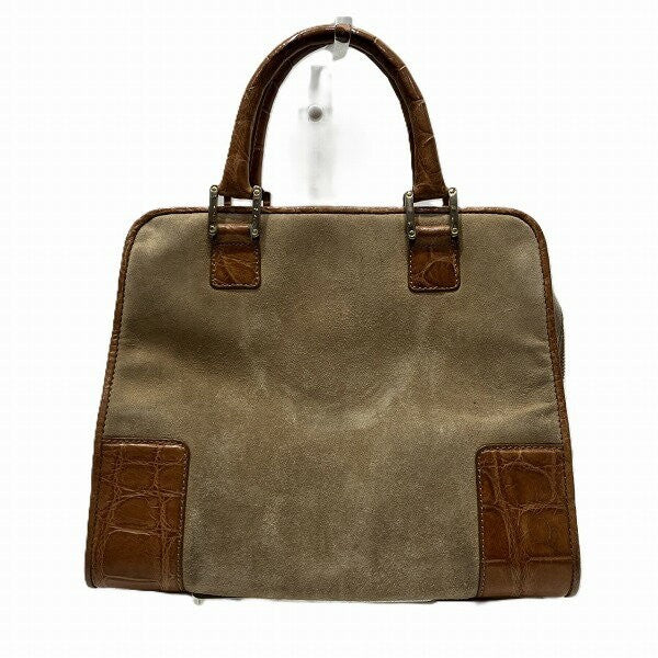 LOEWE Hand Bag Tote Purse Anagram Suede Leather Beige Light Brown Authentic