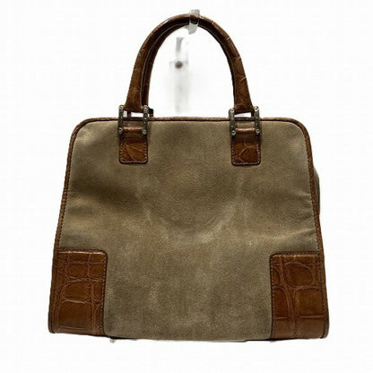 LOEWE Hand Bag Tote Purse Anagram Suede Leather Beige Light Brown Authentic