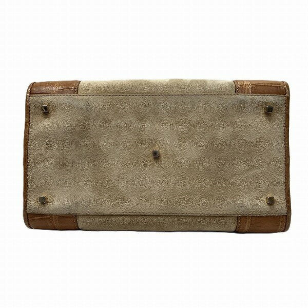 LOEWE Hand Bag Tote Purse Anagram Suede Leather Beige Light Brown Authentic