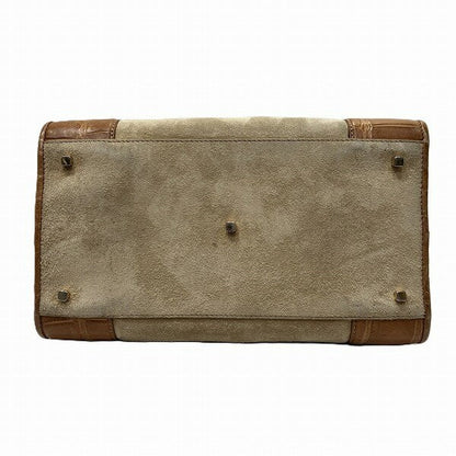 LOEWE Hand Bag Tote Purse Anagram Suede Leather Beige Light Brown Authentic