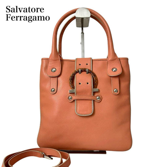 Salvatore Ferragamo Hand Shoulder Bag Tote Purse 2way Leather Authentic