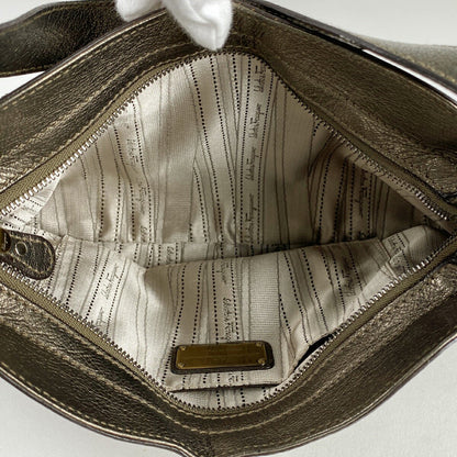 Salvatore Ferragamo Shoulder Bag Purse Gancini Leather Gold Authentic