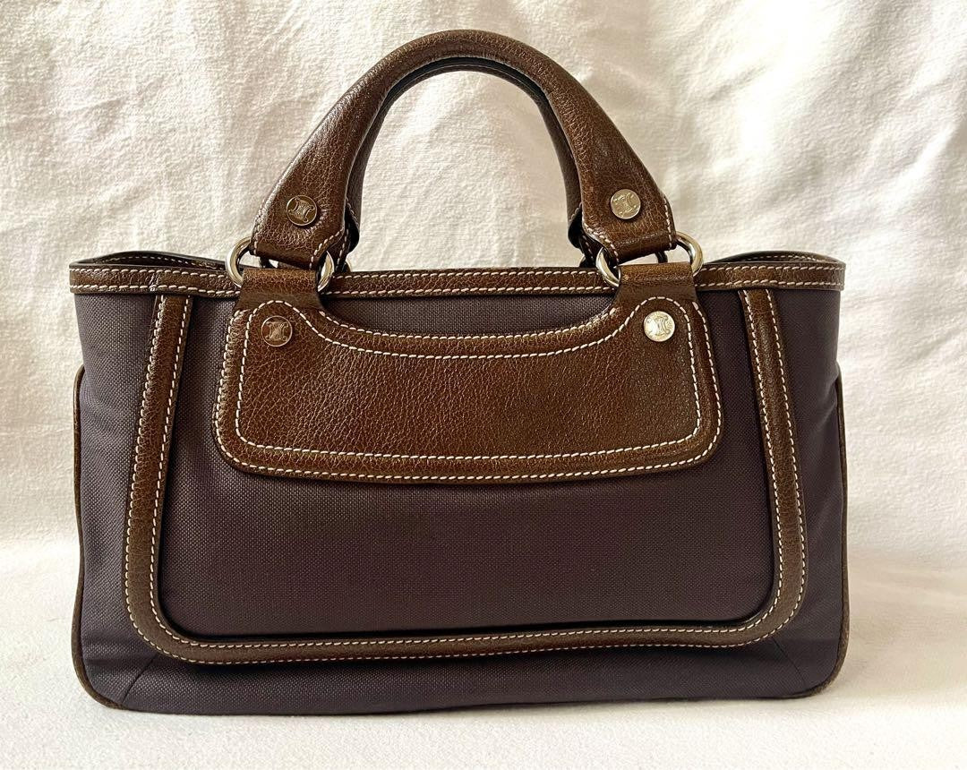 CELINE handbag Tote Purse Boogie Bag Brown Canvas Leather Authentic Used Women's
