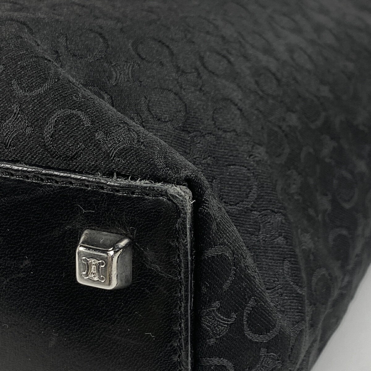 CELINE handbag Tote Purse C Macadam Black Canvas Leather Women's Authentic Used