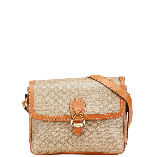 CELINE shoulder bag Purse Macadam Beige Brown PVC Leather Women's Authentic Used