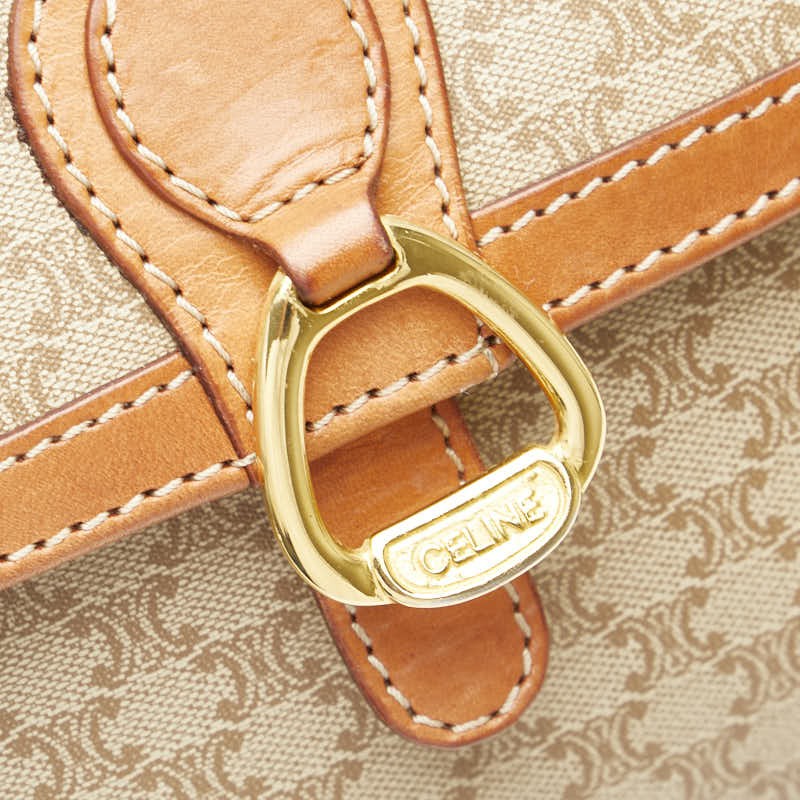 CELINE shoulder bag Purse Macadam Beige Brown PVC Leather Women's Authentic Used