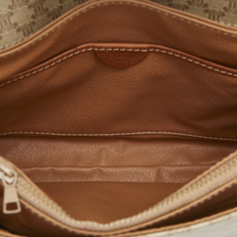 CELINE shoulder bag Purse Macadam Beige Brown PVC Leather Women's Authentic Used