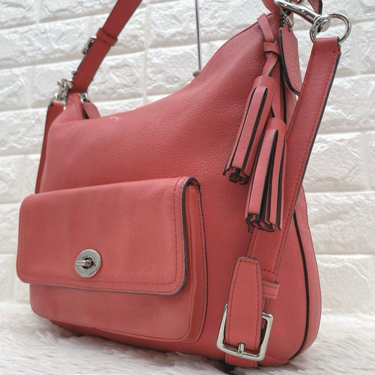 COACH Shoulder Bag Purse 2way Turn Lock Leather Orange Authentic