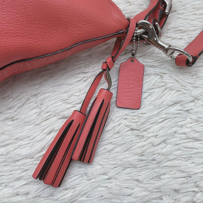 COACH Shoulder Bag Purse 2way Turn Lock Leather Orange Authentic