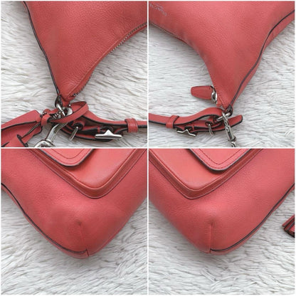 COACH Shoulder Bag Purse 2way Turn Lock Leather Orange Authentic