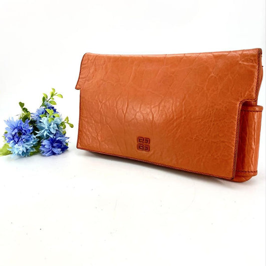 GIVENCHY Clutch Bag Second Bag 4G Leather Orange Authentic