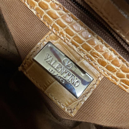 Valentino Mini Hand Bag Tote Purse Logo Camel Authentic