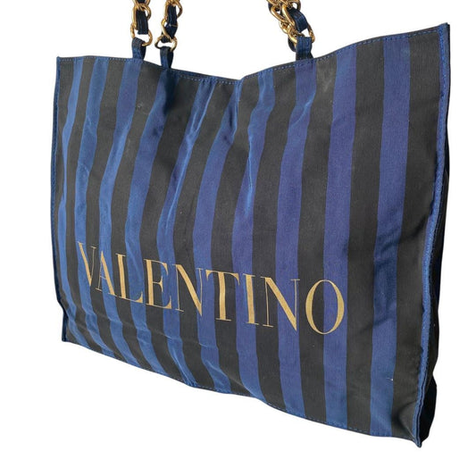 Valentino Shoulder Bag Purse Stripe Navy Black Authentic