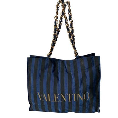 Valentino Shoulder Bag Purse Stripe Navy Black Authentic