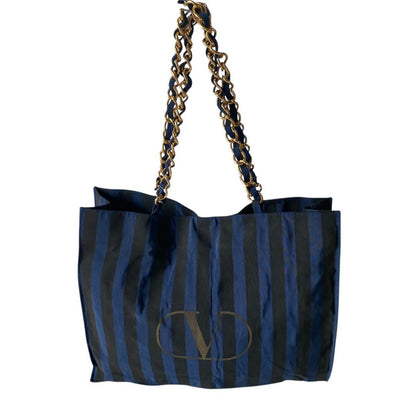Valentino Shoulder Bag Purse Stripe Navy Black Authentic