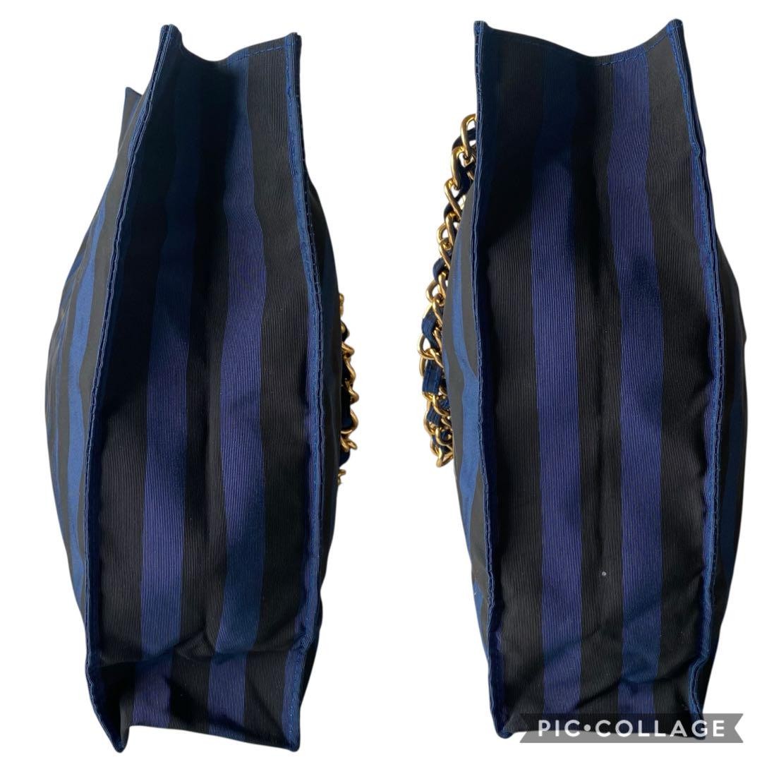 Valentino Shoulder Bag Purse Stripe Navy Black Authentic