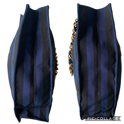 Valentino Shoulder Bag Purse Stripe Navy Black Authentic
