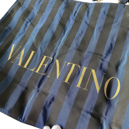 Valentino Shoulder Bag Purse Stripe Navy Black Authentic