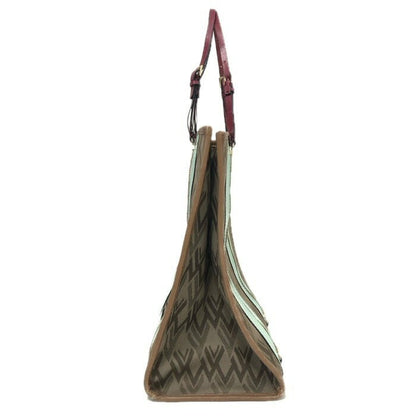 Valentino Garavani Hand Bag Tote Purse Canvas Leather Brown Mint Authentic